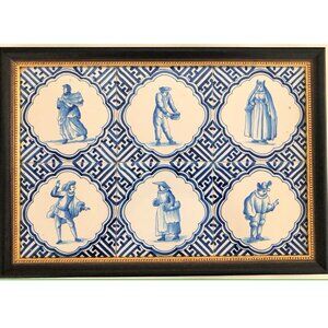 Family Tjallingii Harlingen Delft Blue Custom Framed 6 Tiles Tableau Wall Plaque